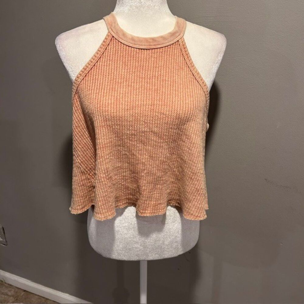 NWOT Maronie Anthropologie Textured Halter Neck Crop Tank Top Made in USA Large